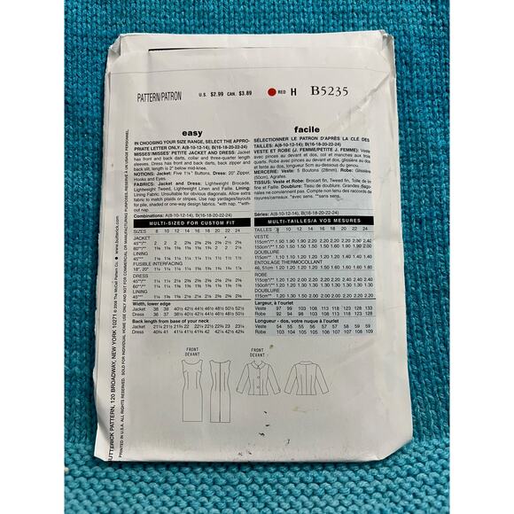 Butterick Sewing pattern 4817 dress jacket size 16 18 20 22 24 - Picture 3 of 8